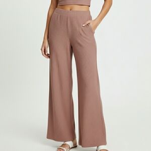 ​Whimsy + Row Norah Ribbed Wide Leg Pants NWT Terracotta Medium Pink Sustain